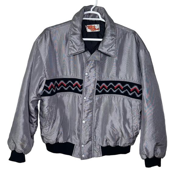 VTG Comfy Casuals Men's XL‎ Jacket Southwestern Silver Gray Zip Up Western Aztec - Picture 1 of 9